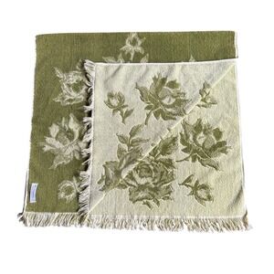 Vintage Fieldcrest Rose Fringe Bath Towel Avocado Green 100 Cotton USA Made